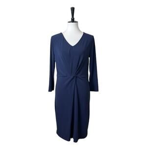 Lark & Ro Sheath Dress V-neck Twist Front Jersey Knit Navy Blue Women’s Size 12